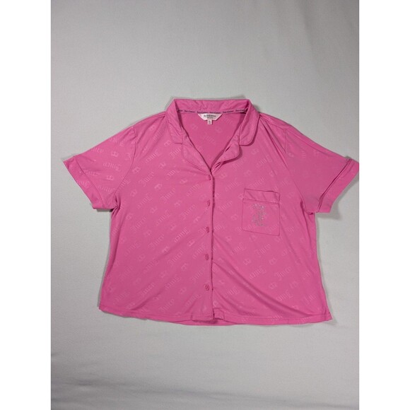 Juicy Couture Sleepwear Size XL Pajama Button Front Shirt Pink Top AOP Crown - Picture 2 of 7